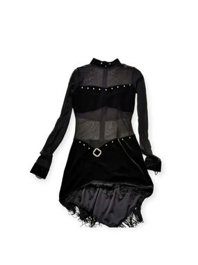 Velvet Mesh Rhinestone Fringe Dance Costume Leotard XS/S